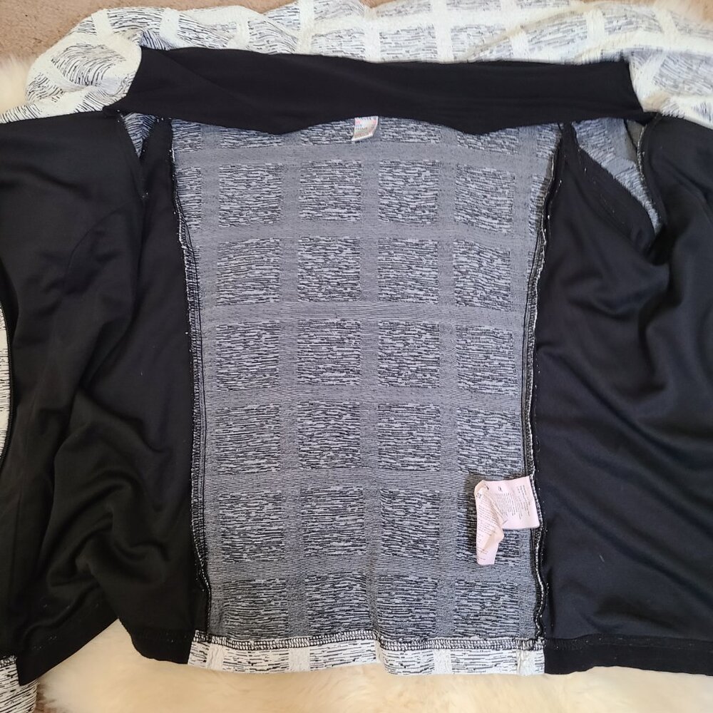 Joseph Ribkoff Black and White Off-Shoulder Zip Front Jacket - Picture 7 of 11